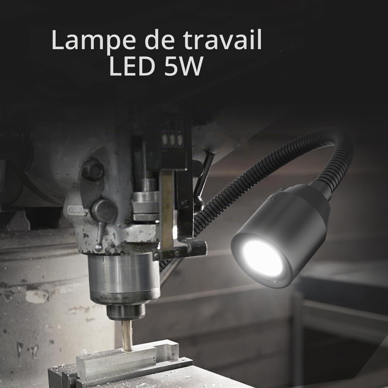 Qcwwy Lampe de Travail à LED pour Machine 5 W, Lampe à LED Universelle à Tige Flexible pour Machine-outil CNC 24V 36V Lampe de Travail à LED Rotation à 360 Degrés pour Machine-outil CNC