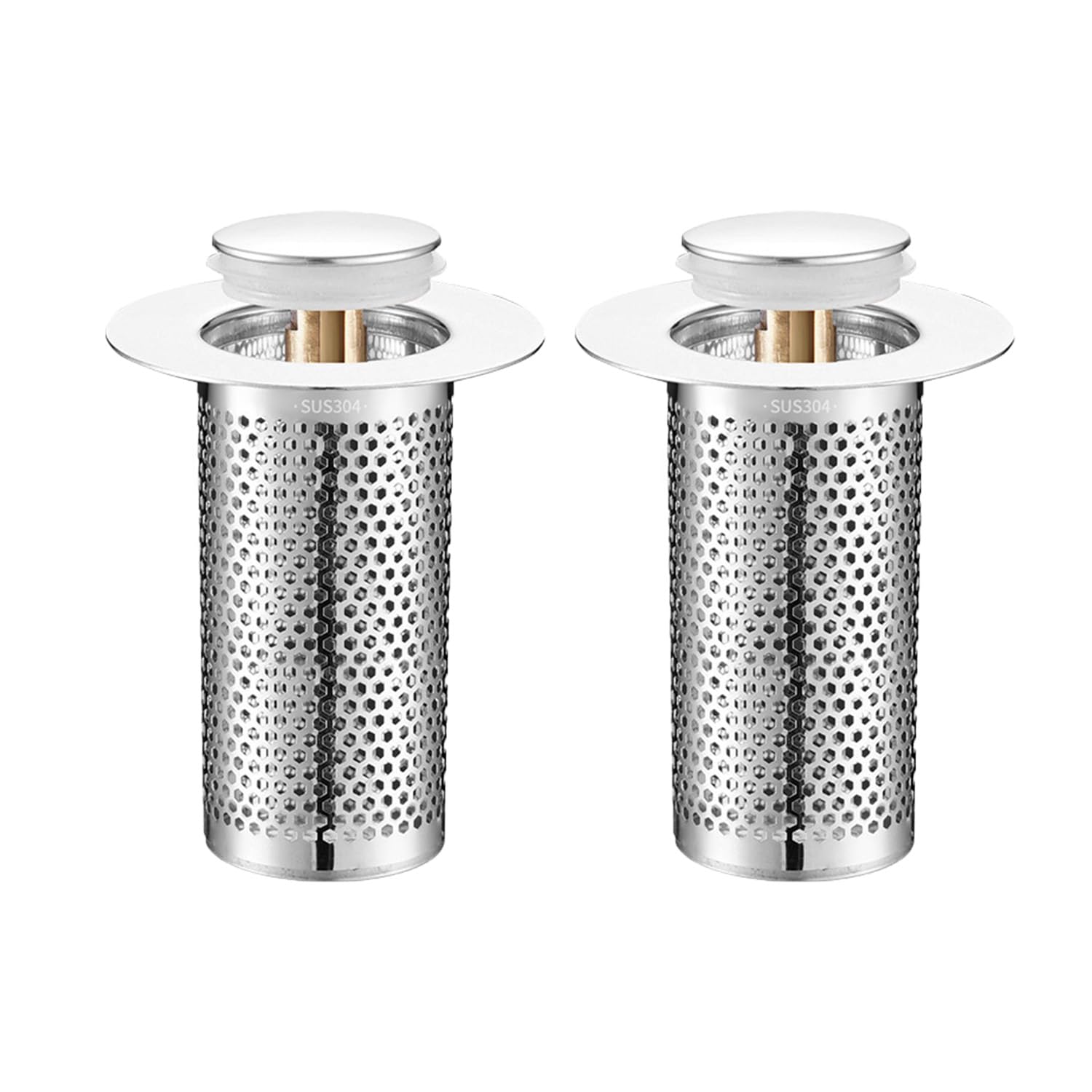 2 Stück Universal-Abflussfilter Für Waschbecken – Edelstahl Mit Push-Pop-Messingkern, Haarsieb Für Bad & Küche (34–38 Mm)