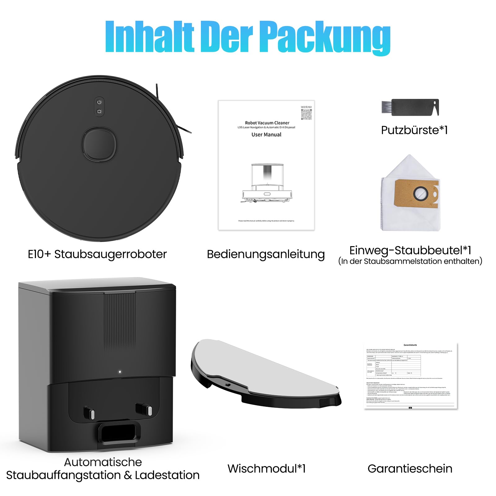 E10+ Saugroboter mit Wischfunktion, Staubsauger Roboter mit Absaugstation 3.5L, 8000Pa Saugkraft, LiDAR Navigation (Schwarz)