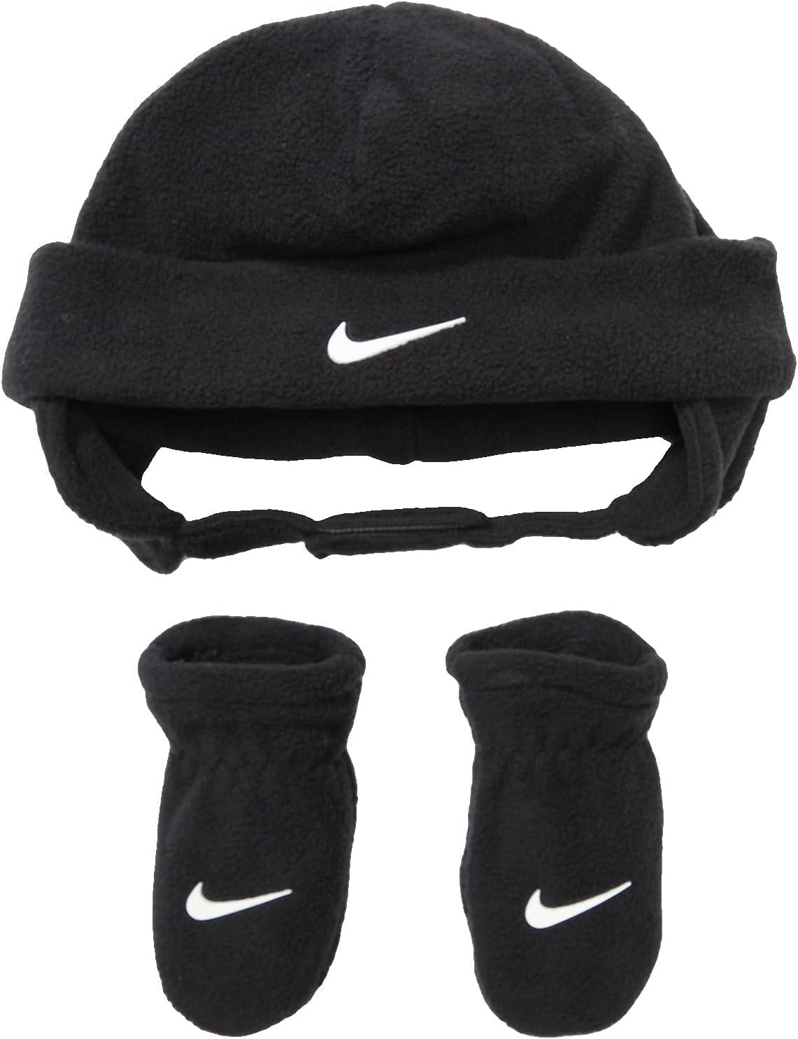 Nike Baby Boy's Swoosh Baby Fleece Cap Gloves Set (Infant/Toddler) Black/White 2T-4T (Toddler)