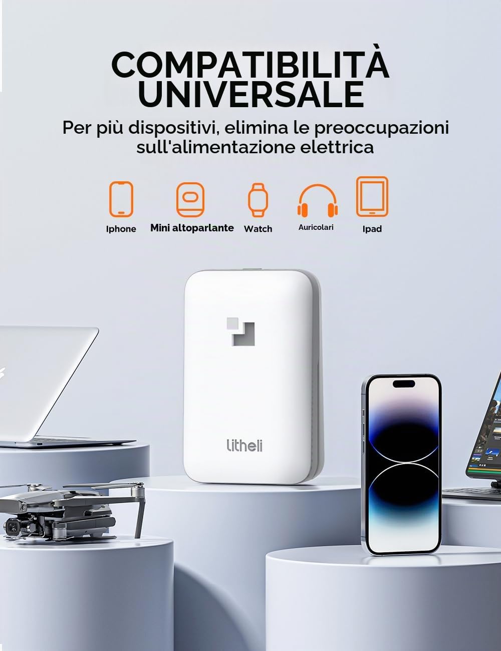 Litheli 20V 2.0AH Batteria di ricambio agli ioni di litio per tutti i dispositivi Litheli,con indicatore LED,per alimentare dispositivi intelligenti.