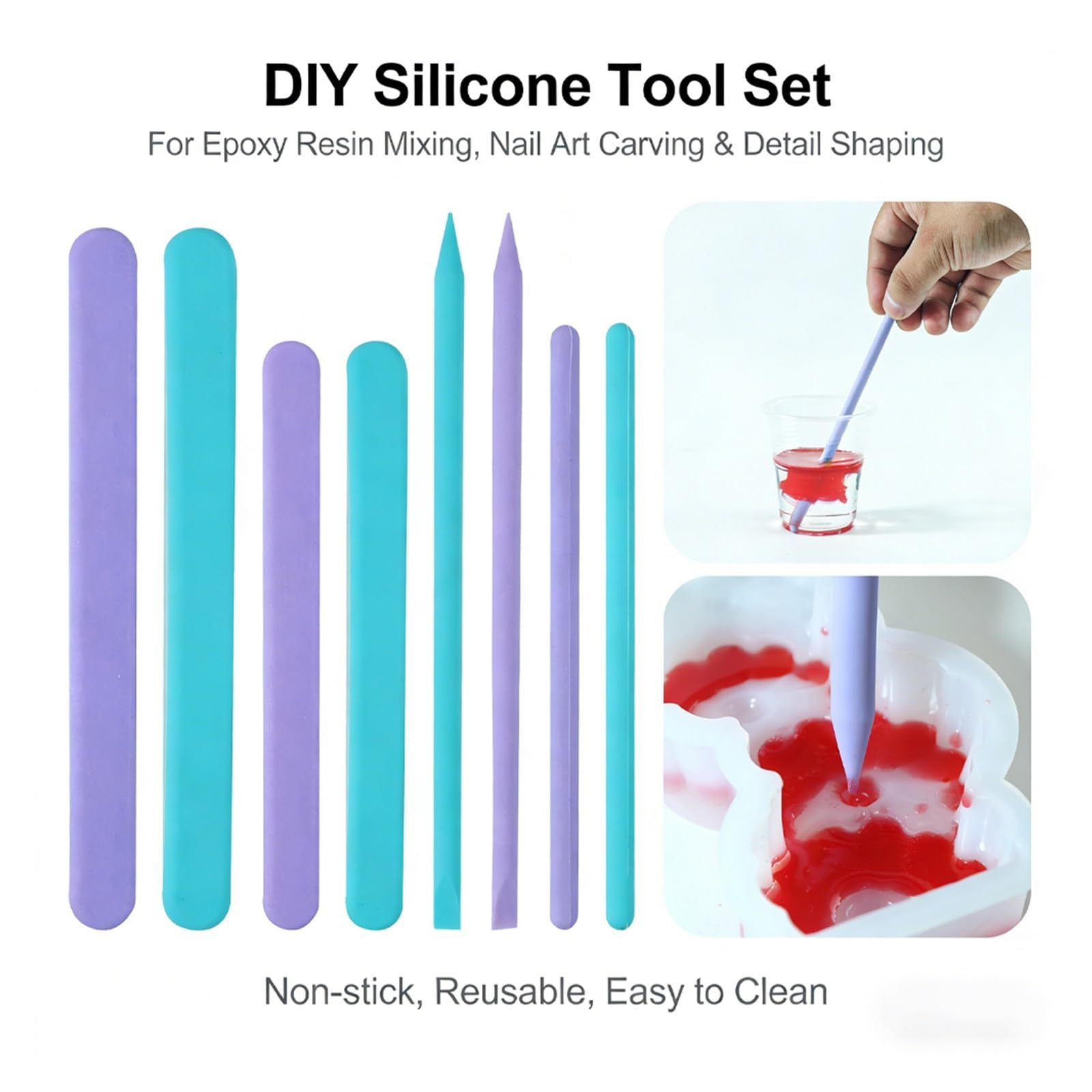 Bastoncini in Silicone 1 set di bastoncini for agitazione in silicone | Strumenti antiaderenti for rimuovere bolle, raschietto for resina epossidica(Color-07)