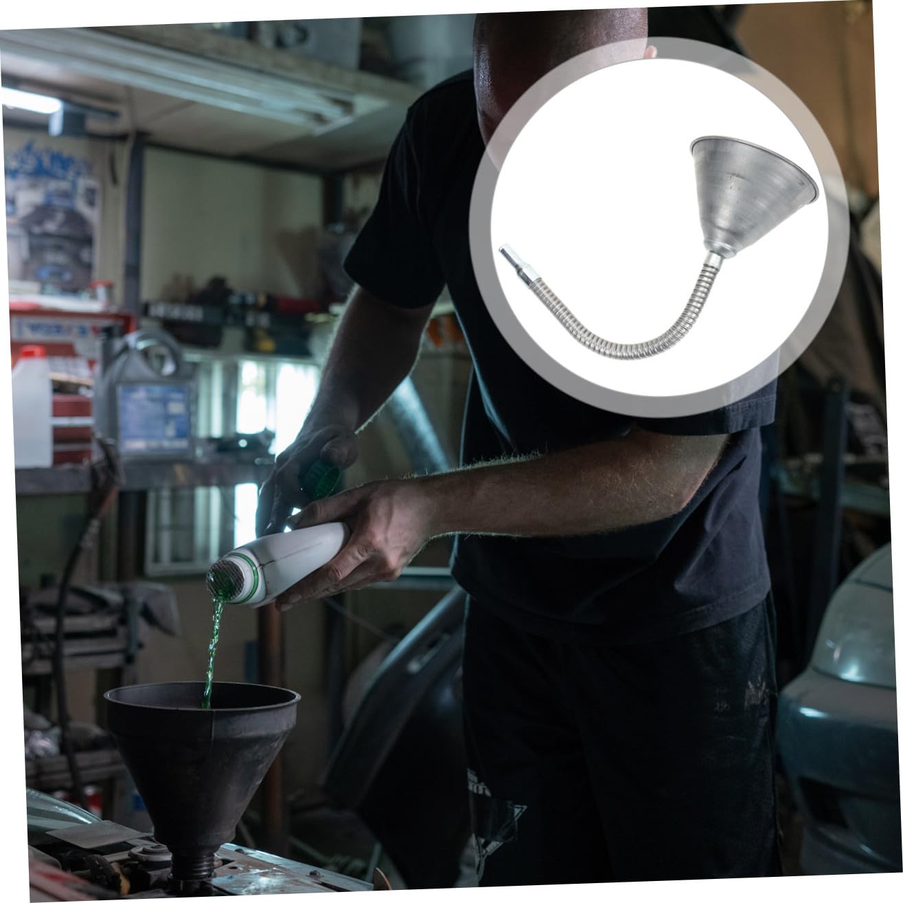 Embudo de Aceite de Hierro Plata, Diseño para Tuberías | Extra Largo Tubo, Transporte de Líquido, Uso en Camiones y Repostaje de Vehículos