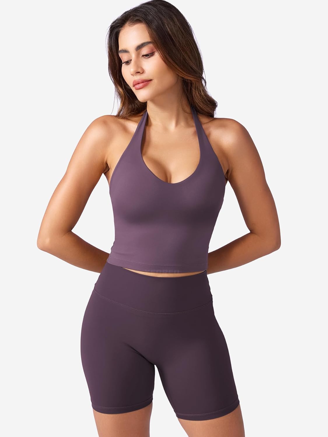 YEOREO Women's Halter Crop Top V Neck Workout Going Out Tank Top Hazel Padded Sleeveless Backless Trendy Summer Camisole - Image 6