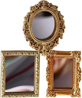NUOBESTY 3pcs Golden Miniature Mirrors Doll House Mirrors Mini Mirrors Classical Embossed Mirrors Antique Carved Mirror Doll House Decoration Accessories Photo Props