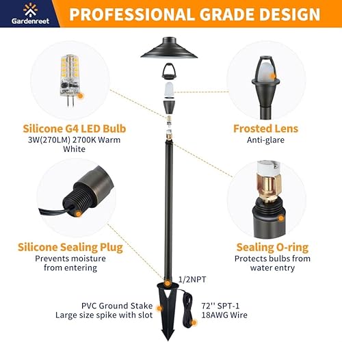 Miniatura 5 de Luces de camino de paisaje de latón, luces de camino de bajo voltaje de 12 V con cable, luces de jardín al aire libre LED impermeables, sombrero