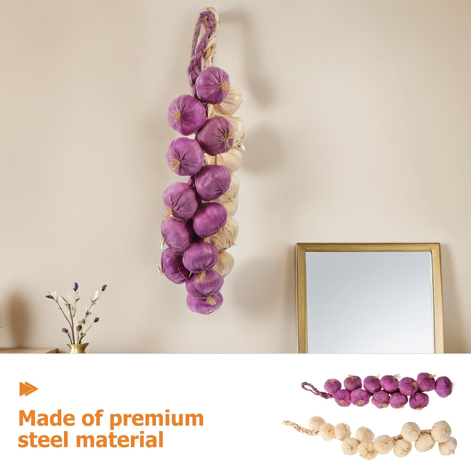 PRETYZOOM Artificial Garlic Garland String 5pcs Lifelike Simulation Faux Garlic Hanging Decoration for Kitchen Indoor Home Garden Photography Props (White 3 + Purple 2)
