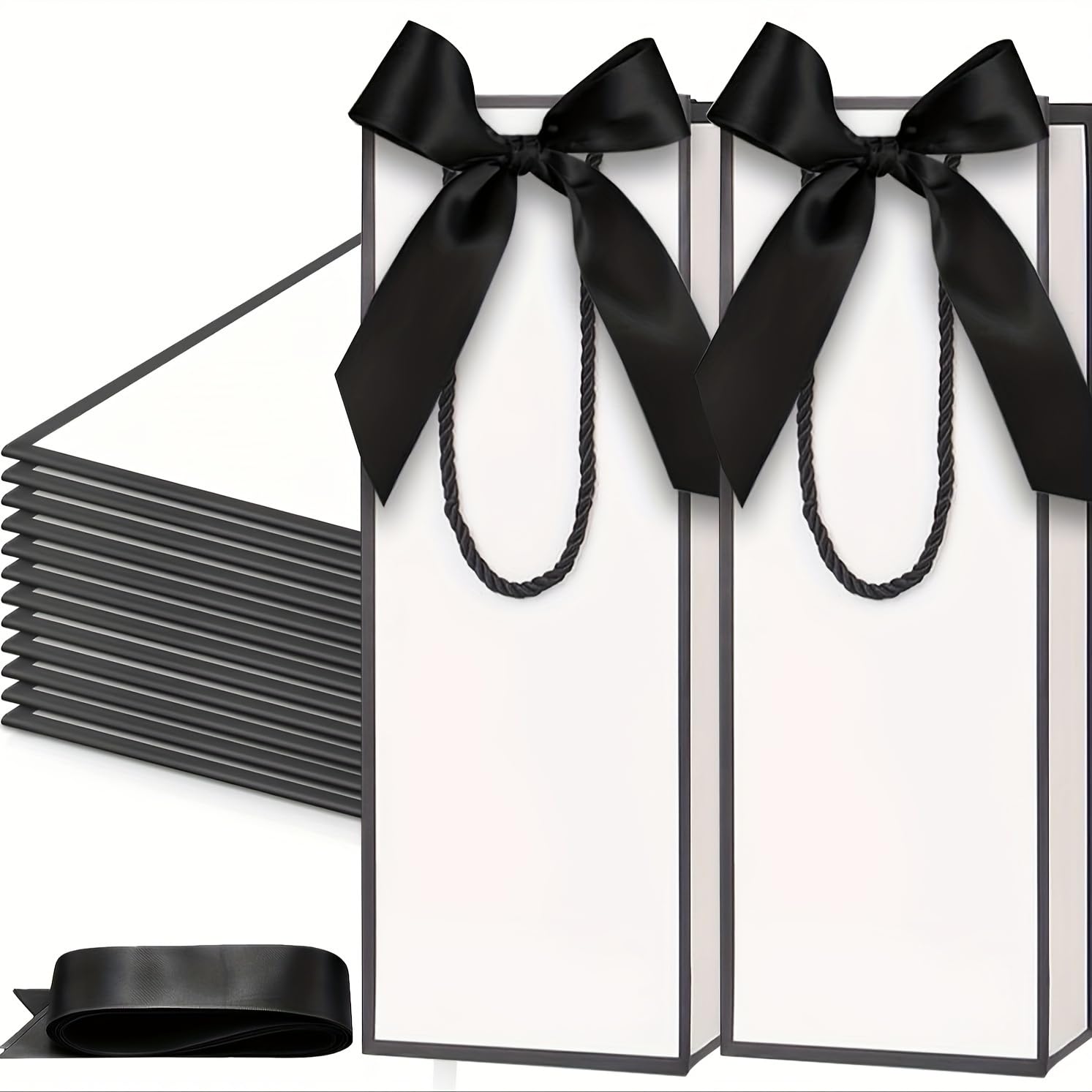 Weiße Sekt Taschen mit Schleife - Kraftpapier Geschenkbeutel für Weihnachtsgeschenke & Hochzeiten，Geeignet für Wein, Weihnachten, Hochzeit, Geburtstagsfeier, etc. (10er Pack)