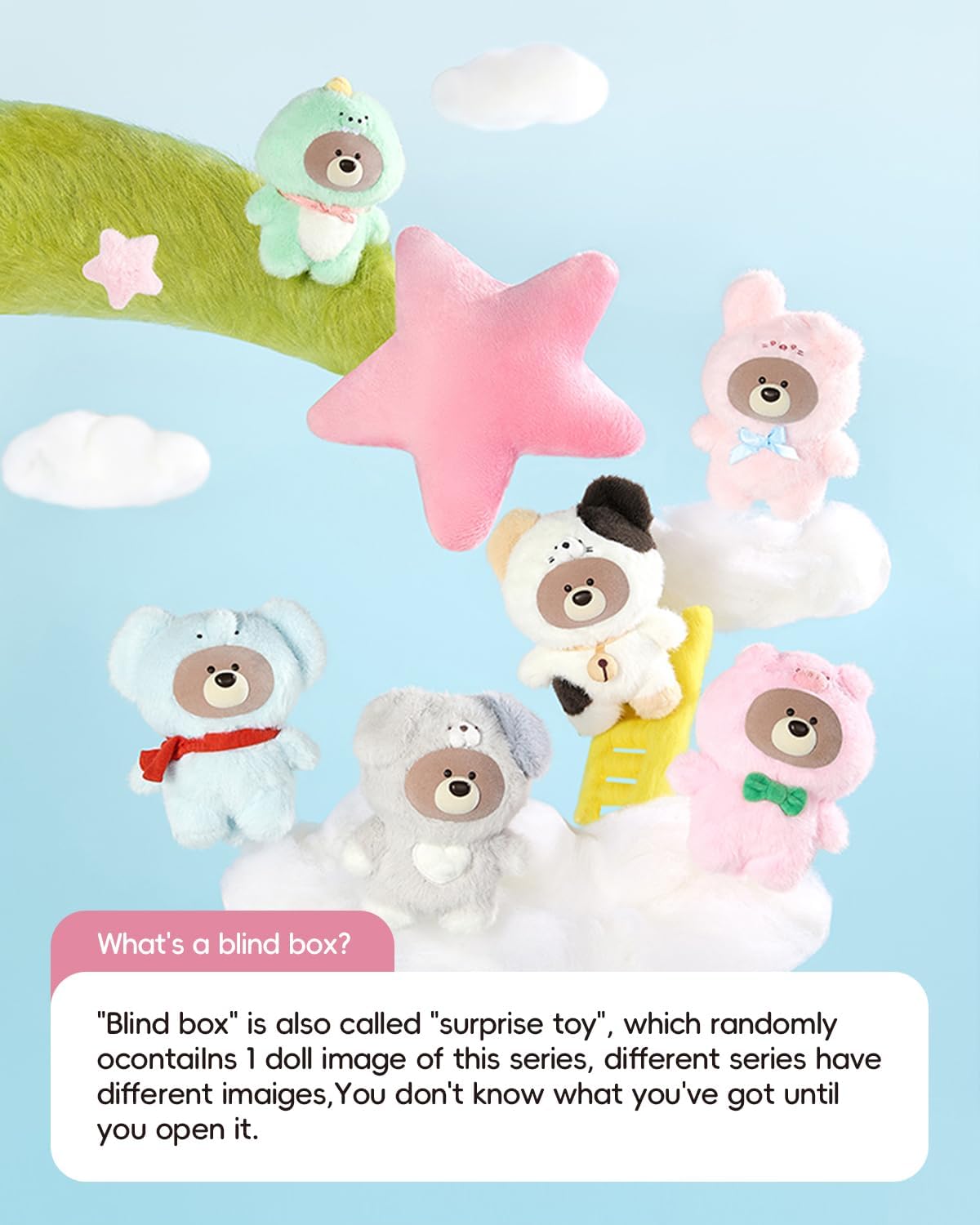 MINISO Gift Bear in The Forest Series Collection Vinyl Plush Blind Box Pendant Surprise Box Mystery Figure Model Random Design Toy Collectible Toy for Home Decor Birthday Gifts