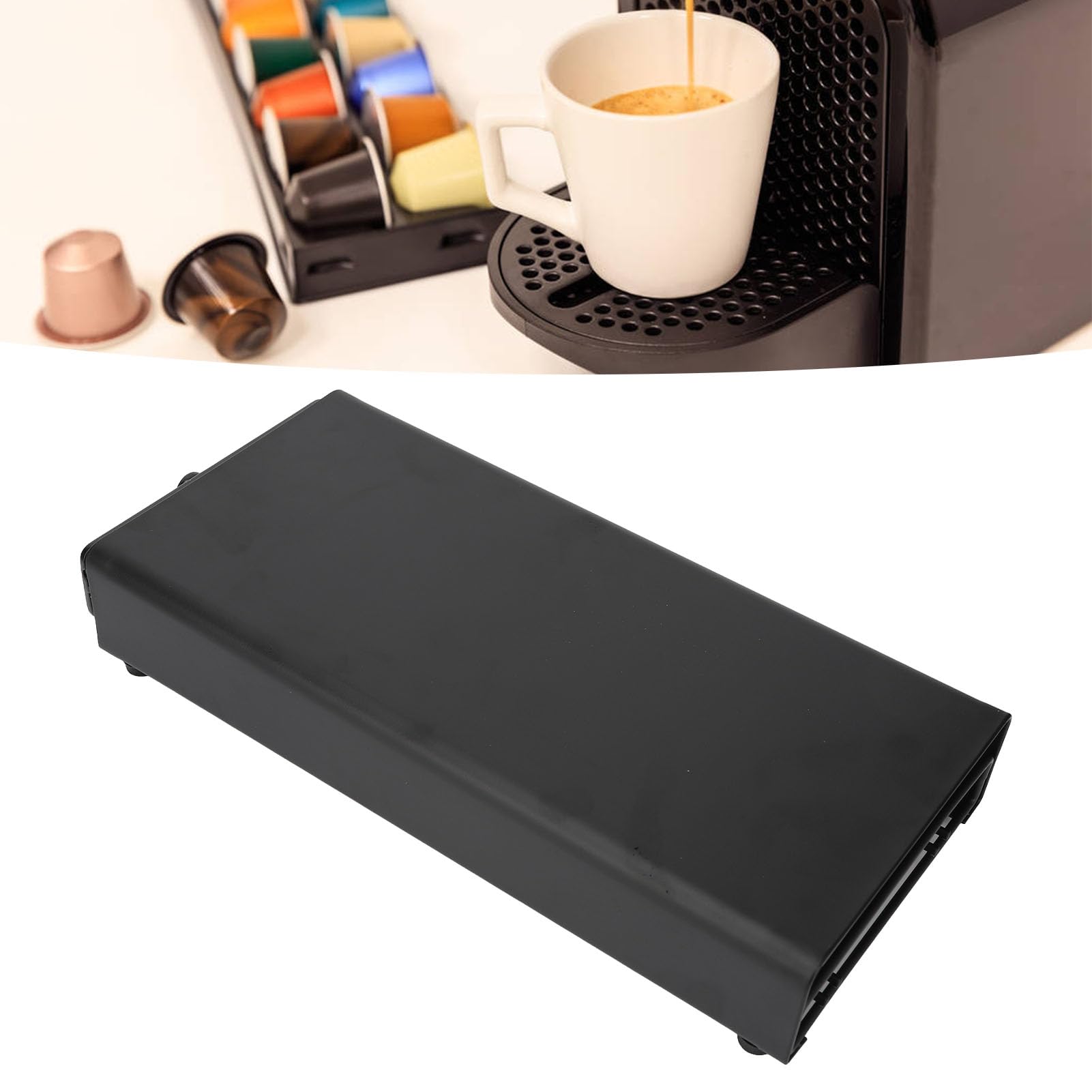 Tiroir de rangement compact pour dosettes de café, tiroir pour capsules de café, gain de place, garde les dosettes organisées, noir (TYTOGEpecbno58gi-11)