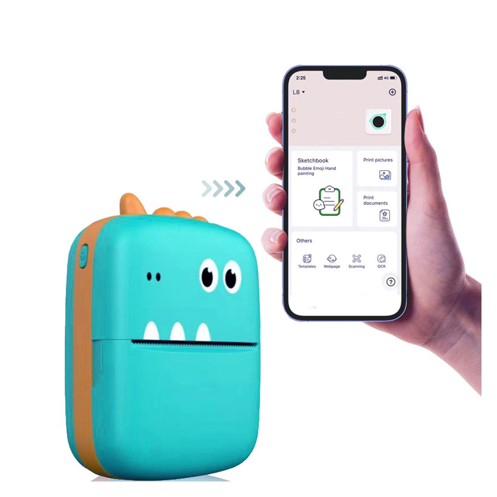 Gugxiom Portable Black White Printer, Rechargeable Inkless Mini Pocket Printer, APP Templates, Learning Tool, Inkless Printing, for Learning Tool