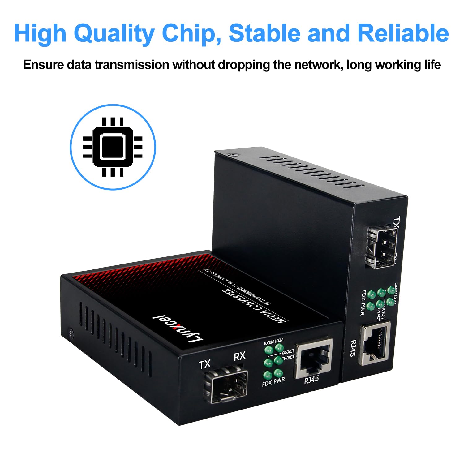 Convertisseur de média fibre Gigabit vers Ethernet, convertisseur de médias fibre monomode avec 2 modules Bidi SFP SMF LC, 10/100/1000Base-TX vers 1000Base-FX SFP vers RJ45, jusqu'à 20 km