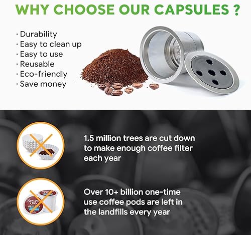 Miniatura 6 de Paquete de 2 tazas K reutilizables de acero inoxidable para K eurig Supreme & Supreme Plus, filtro universal de cinco agujeros K-eurig reutilizable