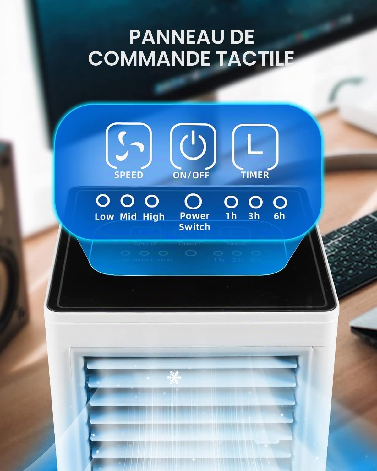 Climatiseur Mobile Portable, Ventilateur Sans Évacuation – Rafraîchisseur d'Air USB 6W, 3 Vitesses, Minuterie, Faible Consommation, pour Bureau, Chambre, Camping, Tente