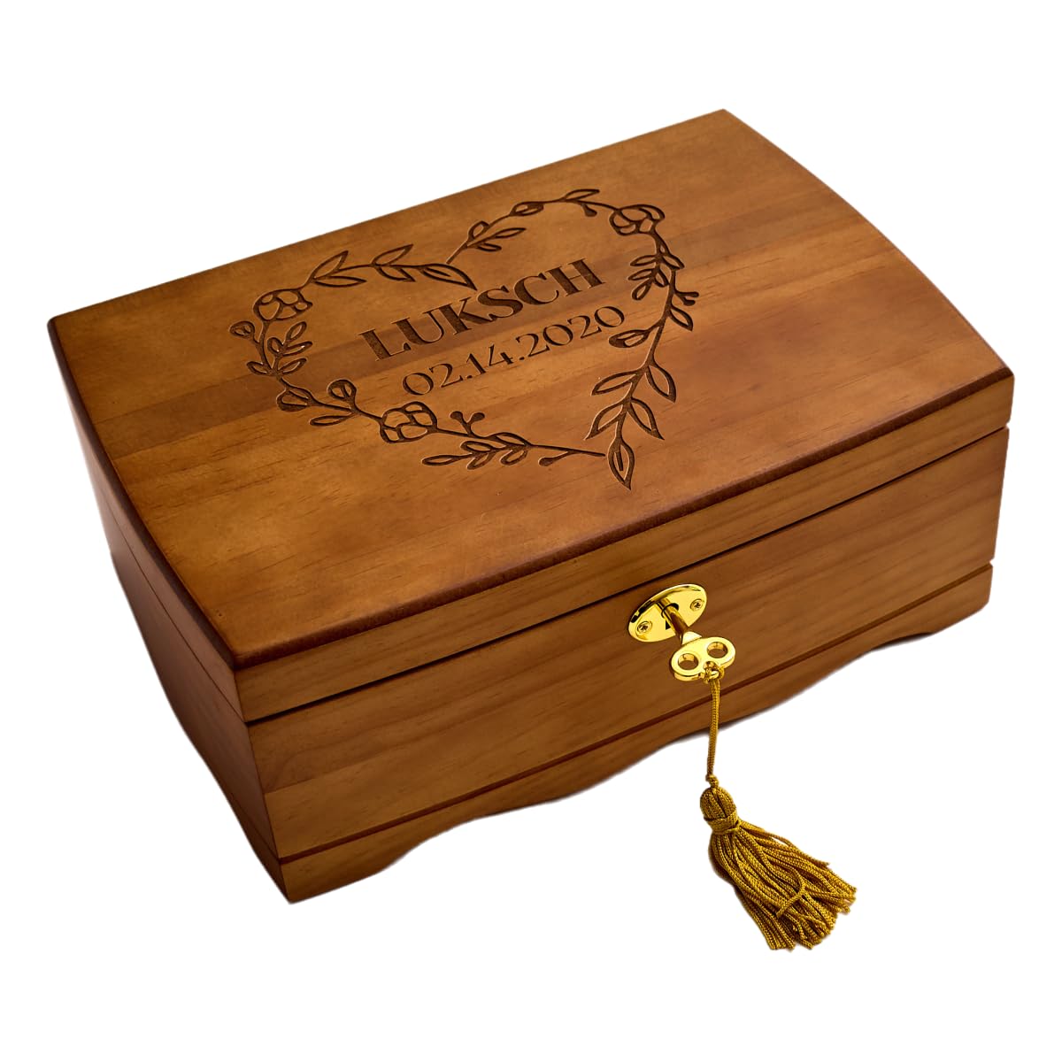 Personalized Wooden Jewelry Box Customized Double Layer Retro Jewelry Organizer with Lock and Key for Women Girls Birthday