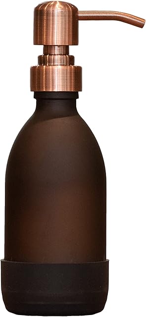 Amber Glass Rose Gold Hand Soap Dispenser 500ml and 250ml Options - Matte Glass & Non-Slip Base - Great Kitchen or Bathroom Soap, Conditioner or Shampoo Dispenser (Rose Gold, 250ml)