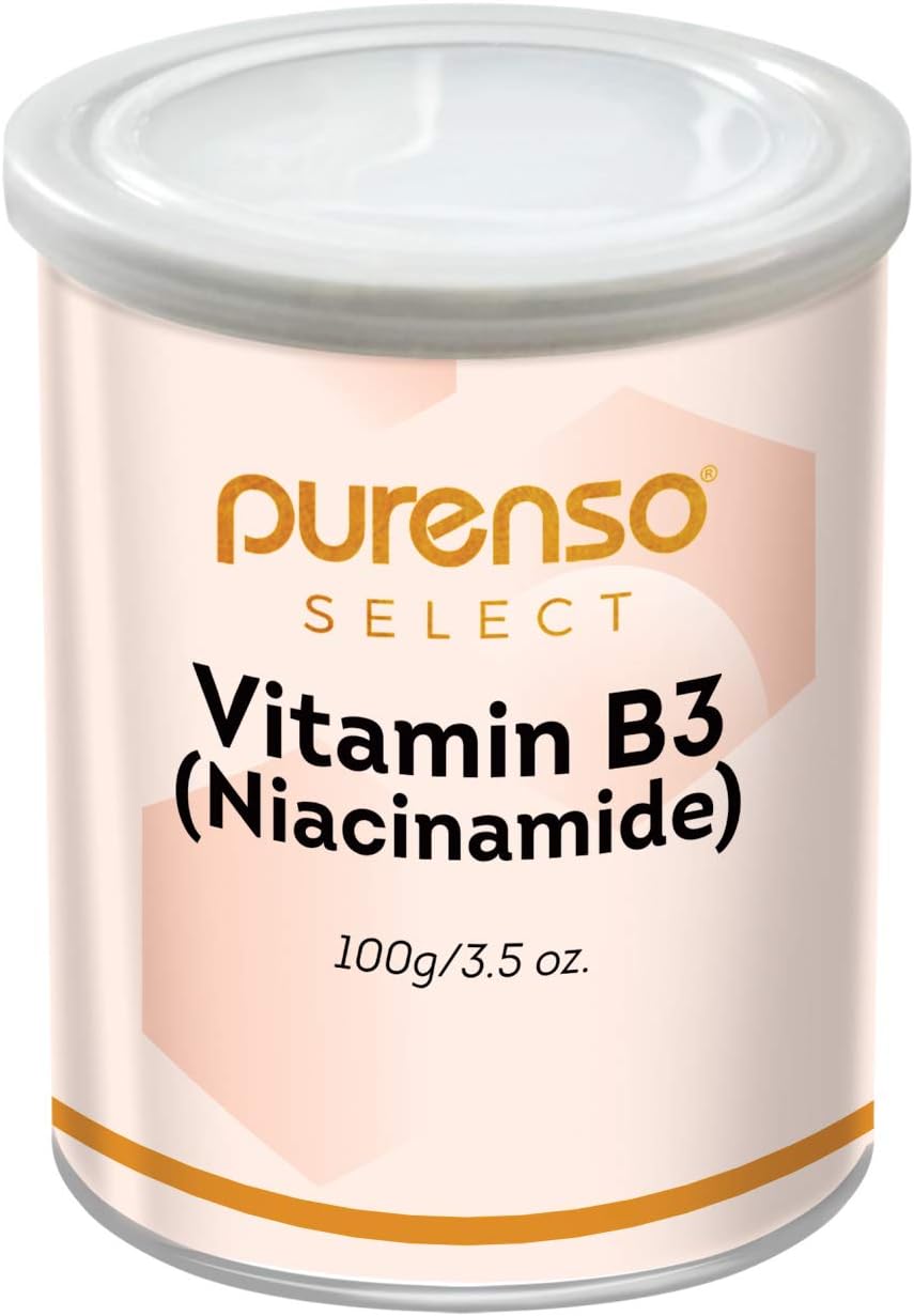Purenso Select -Vitamin B3 powder - niacinamide 100g, for serum making, anti ageing beauty formulations, moisturizer & lotion making, cosmetic making & DIY personal care for face, hair, skin & body