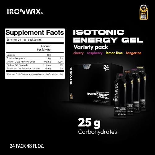 Miniatura 3 de Isotonic Energy Gels  Frambuesa, mandarina, cereza, lima limón  Geles nutricionales deportivos de una sola porción de 2 onzas líquidas  0.88 onzas