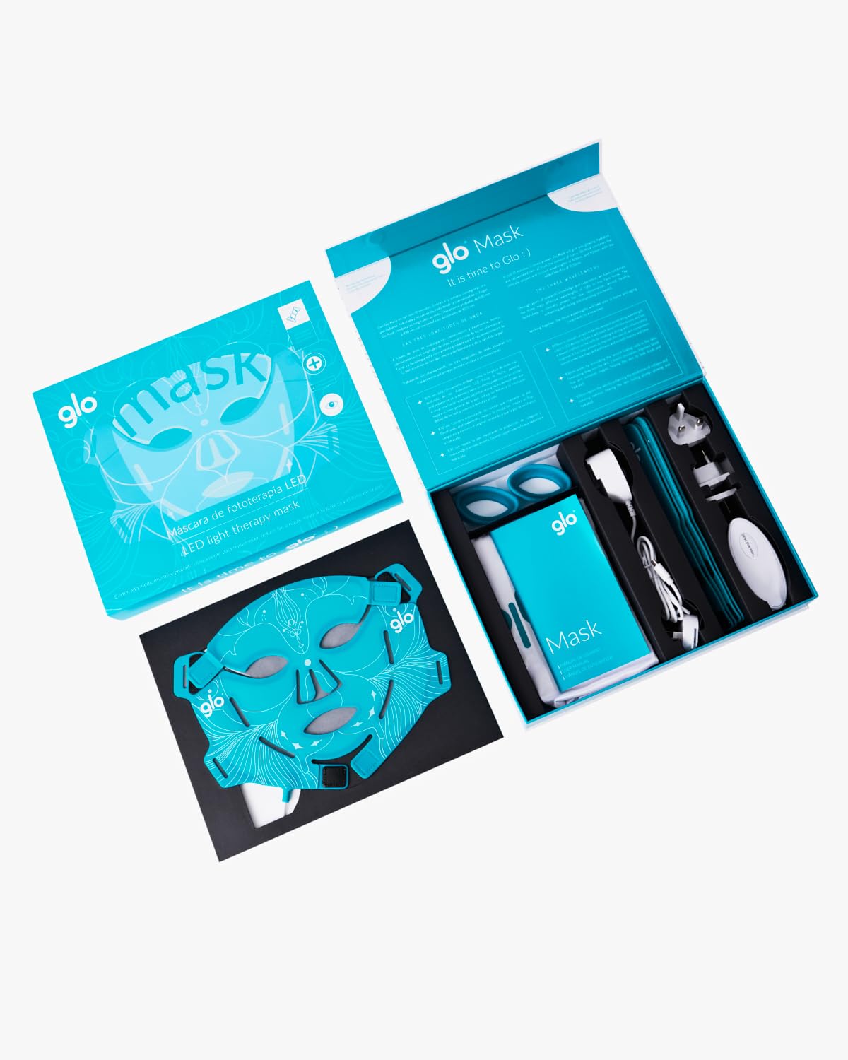 Glo Mask I Máscara LED Facial de Silicona Flexible I Dispositivo de Luz Roja e Infrarroja NIR para Cuidado Facial en Casa I Tecnología LED con 3 Longitudes de Onda I Recargable