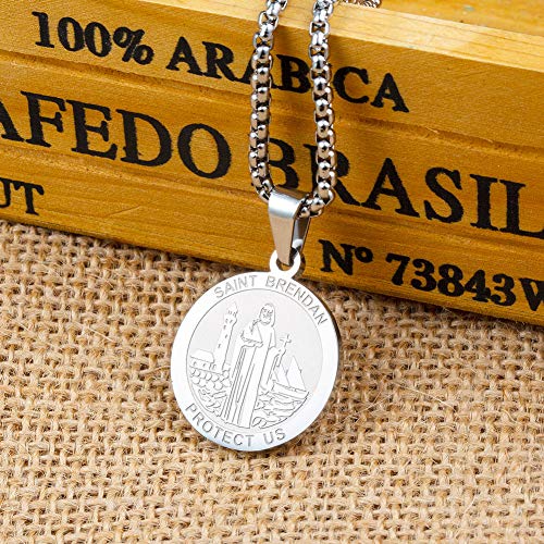 Wolentty Saint Brendan Necklace - 1" Stainless Steel Catholic St. Brendan Medal Pendant with 24" Chain3