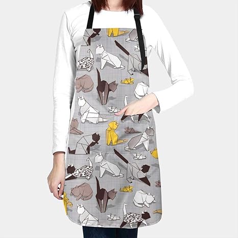 Amazon エプロン カフェエプロン 折り紙の猫 黄色い 首掛け ポケット付き 撥水 防汚 仕事用 保育士 カフェ 料理室 家庭用 男女兼用 エプロン オンライン通販