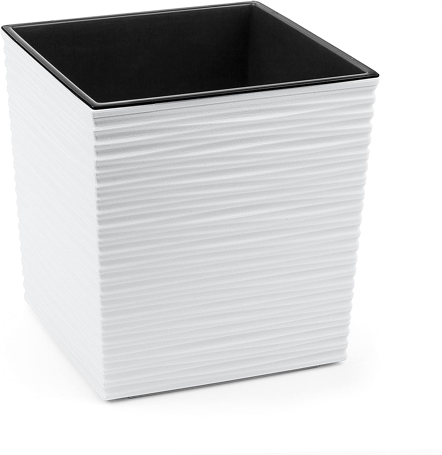 Gordanluk Low Flowerpot Square Textured Flowerpot with internal liner indoor plant pot large plant pots outdoor plant stand (White, 40 x 40 x 41cm)
