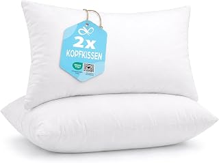 Flowen Kopfkissen 40x80 cm Kissen für Bett 40 x 80 2er Set Bettkissen Hypoallergene Anti-Milben Weiche Kissenfüllung mit Weicher Gesteppter Kopfkissenbezug 100% Polyester Schlafkissen