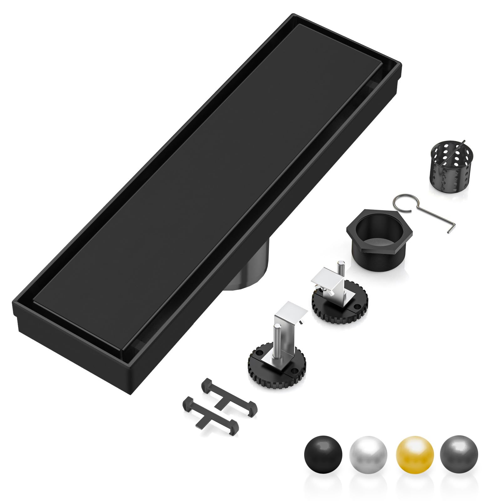 DLONE® Linear Shower Drain - 12 Inch Matte Black, with Tile Insert Pane