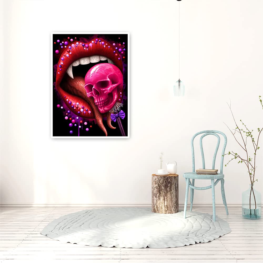 DCIDBEI 5D Diamond Painting – Teschio Donna Con Labbra Rosse, 40x50 Cm, Diamanti Quadrati, Kit Completo | Pittura Diamante Gotica Per Adulti E Ragazzi - 2