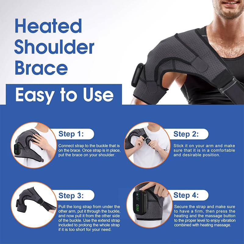 Coussin De Massage Chauffant Sans Fil Pour Épaule, Attelle Chauffante avec 3 Niveaux De Chaleur Et Vibrations, Écran Tactile et Batterie Haute Capacité, Adaptée À L'Épaule Gauche/Droite pour Unisexe