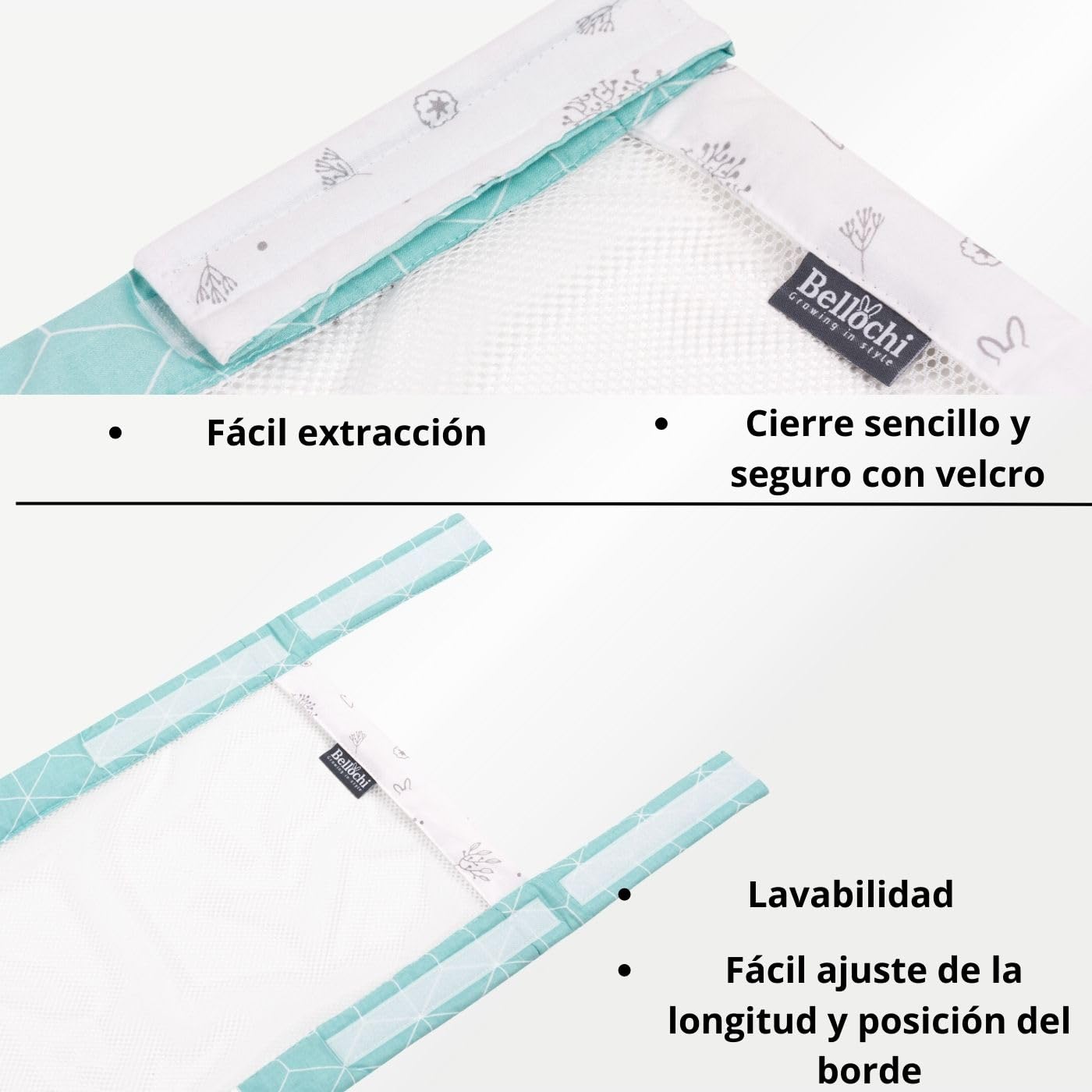 Bellochi Cojin Protector Cuna 180x30 cm - Certificado OEKO TEX - Chichoneras Cuna Universal de Suave - Protector Cuna Chichonera de Dos Caras para Colchón de 120x60 cm - Cumint