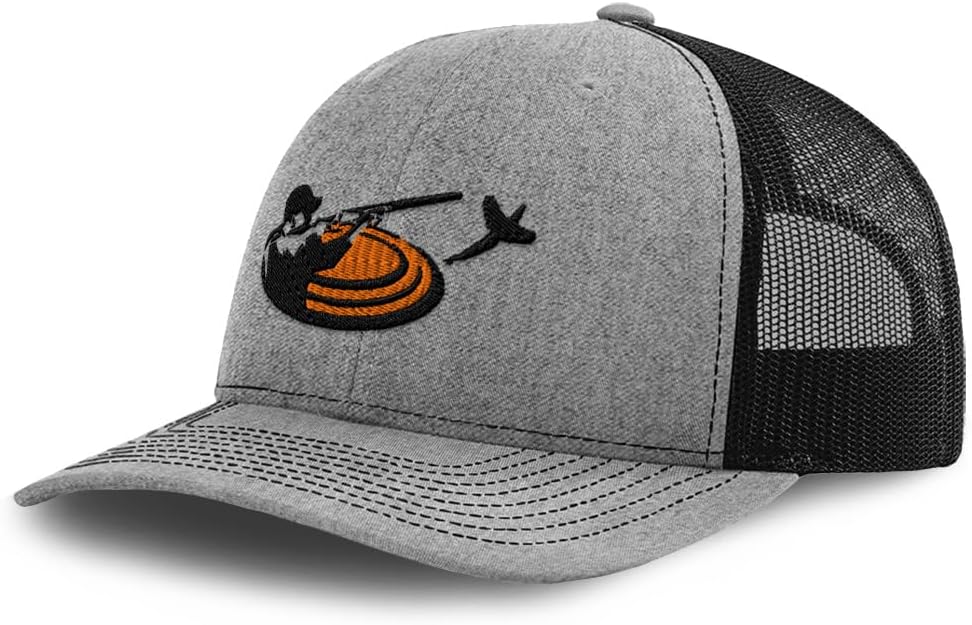 Trap Shooting Sport Embroidery Richardson Structured Front Mesh Back Cap Hat - Heather Gray/Black