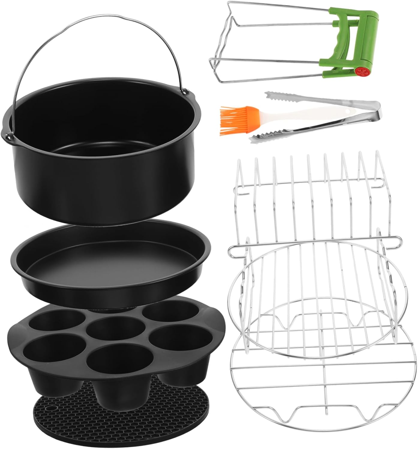 9pcs Complete Air Fryer Grill Kit Set Cupcake Pan Baking Barrel Pizza Pan Kitchen Tools for Versatile Cooking