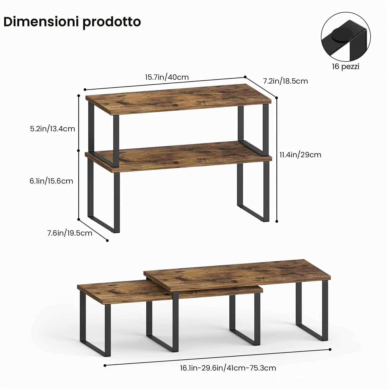 CADUKE Set di 4 organizer da cucina, portaspezie espandibile con telaio in metallo, per cucina, dispensa, bagno