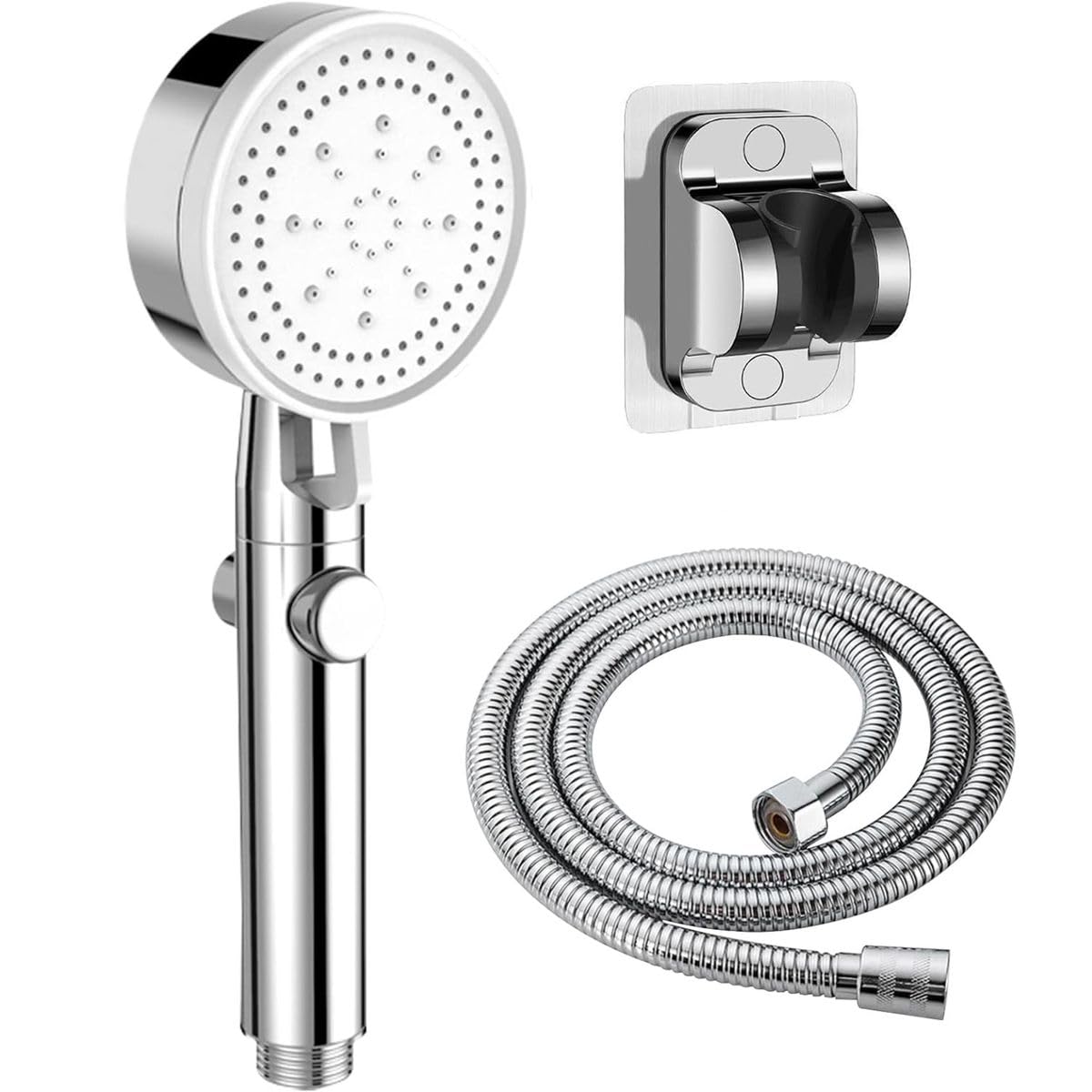 ABJ Shower Set, Complete Shower Set with 1.5M Hose & Modern Handheld Design, 5x9cm Shower Head, 8x12cm Holder, 5 Jet Types for Spa & Bathing-Parent (Silver)