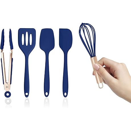 COOK WITH COLOR Set of Five Mini Kitchen Utensil Set in Navy and Rose Gold