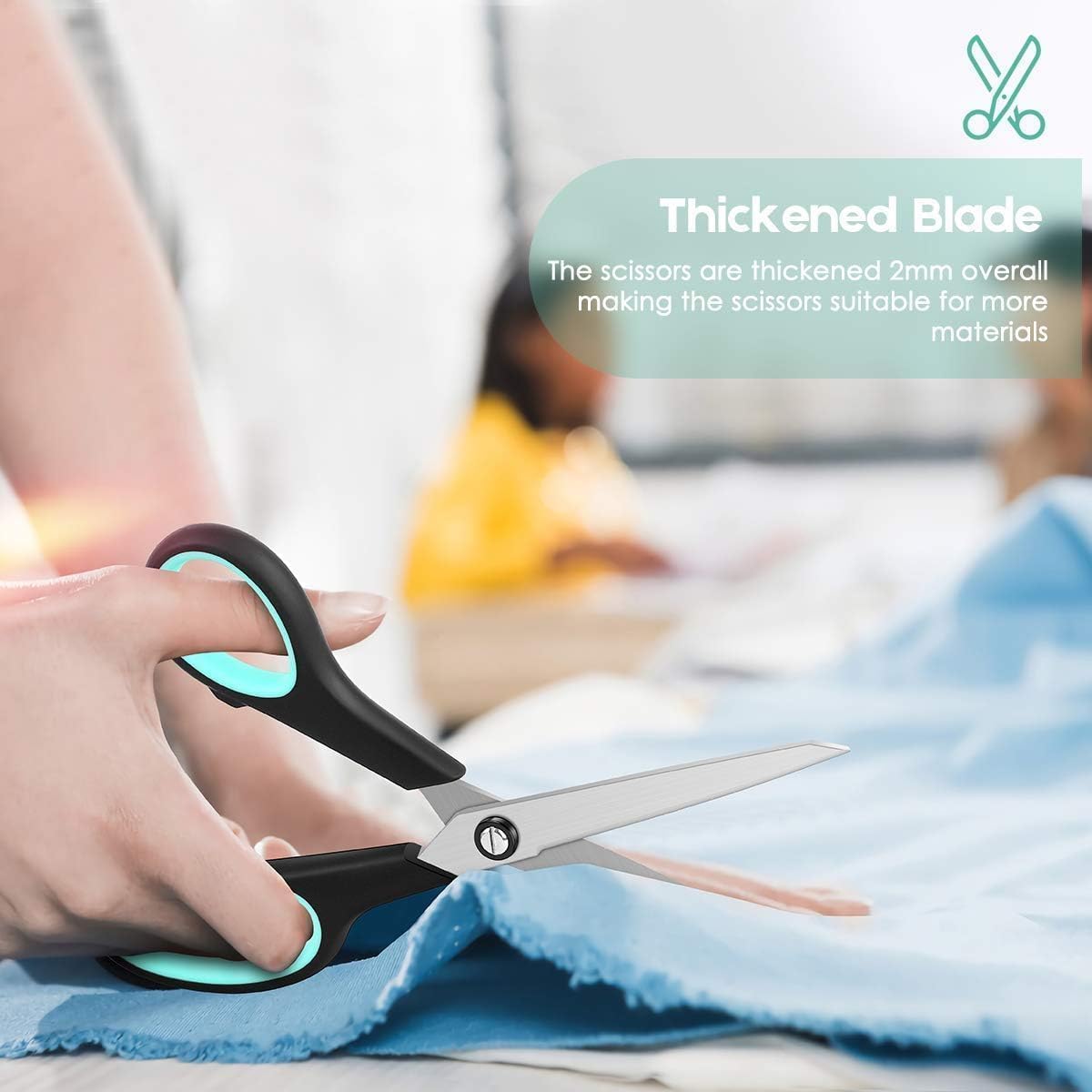 3-Pack 8" Heavy Duty Scissors with Ultra Sharp Blades and Comfort Grip Handles - For Office, Home, School, Sewing, and Crafts (Red, Green, Blue)