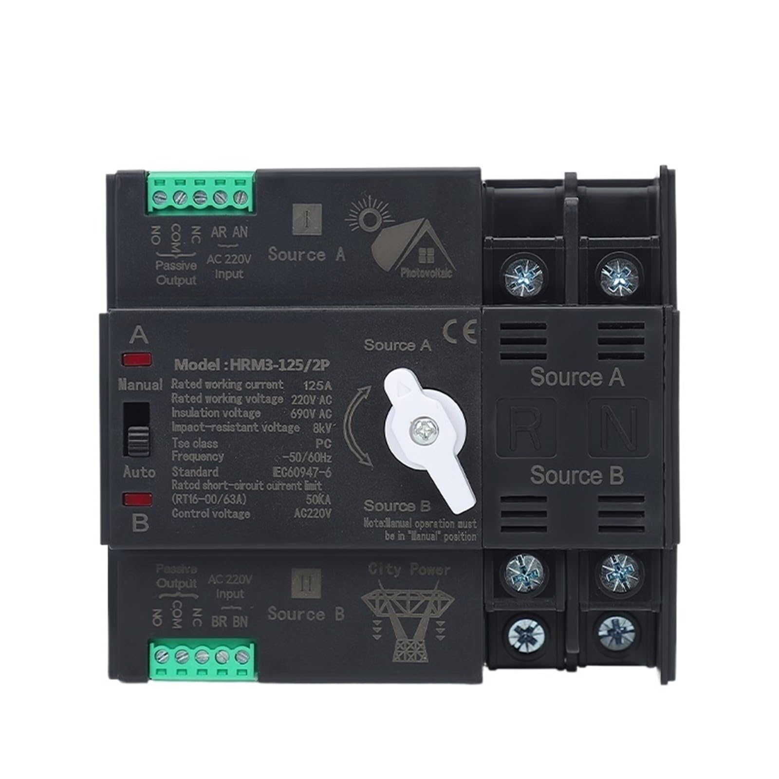 Inverseur automatique milliseconde 125A pour basculement photovoltaïque