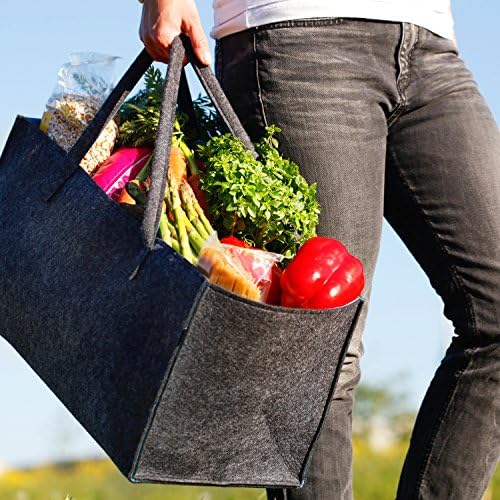 G'FELT Filztasche Premium - als hochwertige Einkaufstasche, schicke Freizeit-Tasche oder Badetasche, Zeitungskorb, Filzkorb, Einkaufskorb, stabile Kaminholztasche - zweifarbig grau und gelb