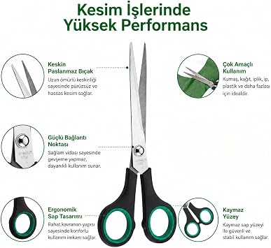 Orret Home Paslanmaz Çelik Makas 16 cm, Ergonomik Kaymaz Saplı Ev Tipi Çok Amaçlı Makas, Kumaş Makası, Mutfak Makası, Kağıt Kesme Makası, Dikiş, Hobi, El İşi, Ofis ve Günlük Kullanım İçin Makas