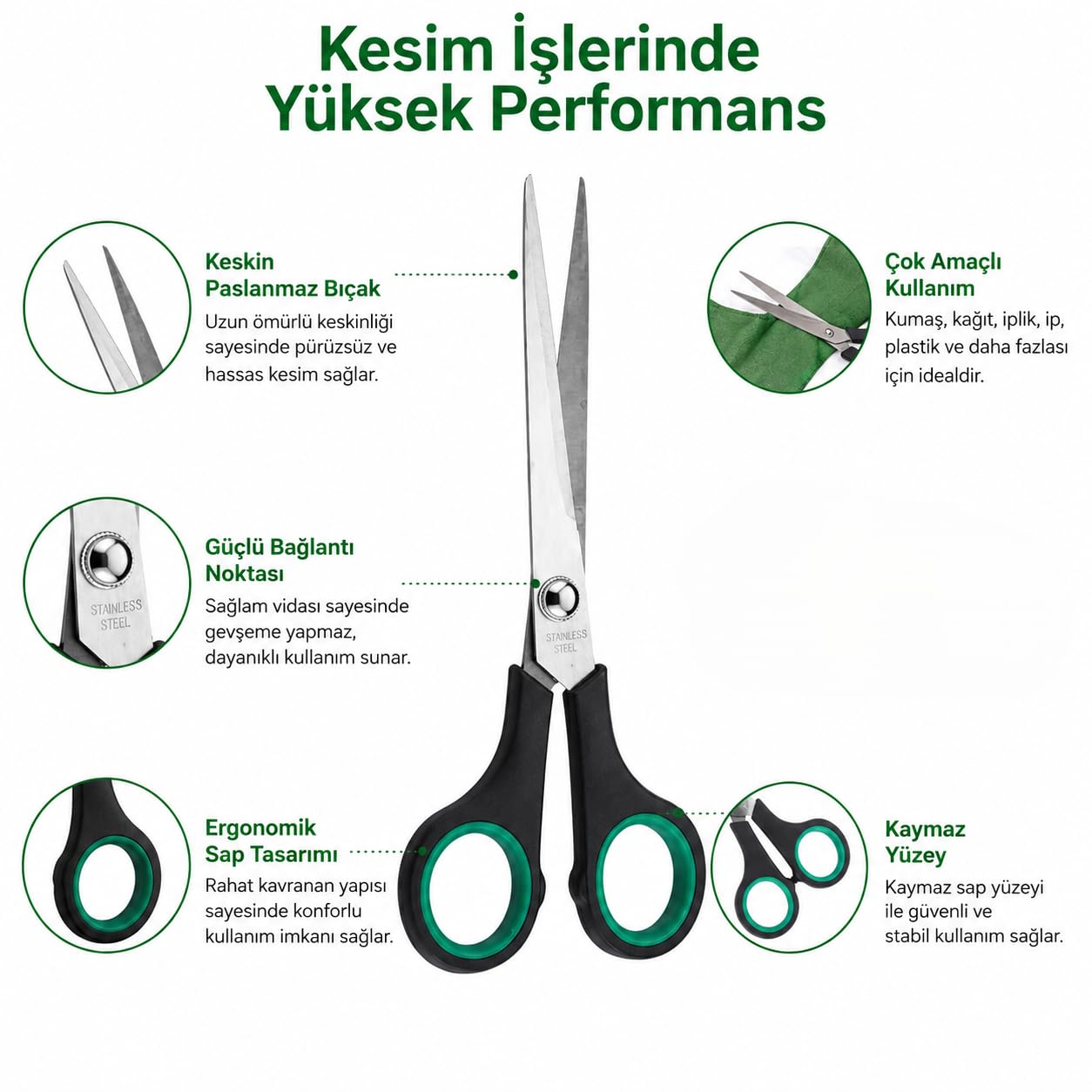 Orret Home Paslanmaz Çelik Makas 16 cm, Ergonomik Kaymaz Saplı Ev Tipi Çok Amaçlı Makas, Kumaş Makası, Mutfak Makası, Kağıt Kesme Makası, Dikiş, Hobi, El İşi, Ofis ve Günlük Kullanım İçin Makas