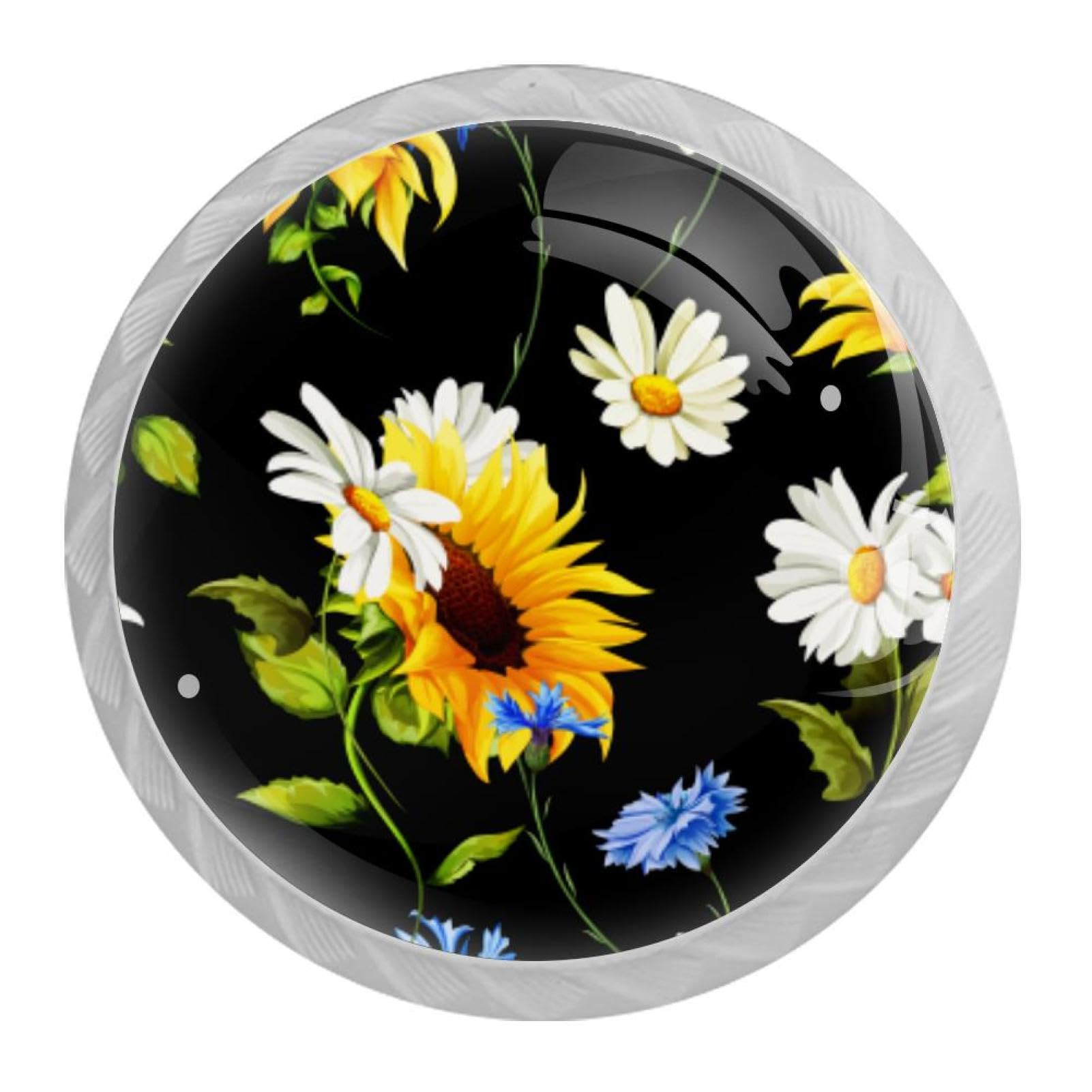 Tqmspg Multi17 4 Pieces Drawer Pulls Sunflowers Pattern Door Knobs Dresser Handles For Kitchen Wardrobe Cupboard Hardware Furniture