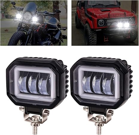 Amazon Aoling Led 作業灯 ワークライト 12v 24v 防水 フォグランプ 車 バイク用ヘッドライト補助灯 フォグランプ Led 車用ledワークライト ホワイトイカリング付きデイライト 6000ルーメン オート 電気自転車 Atv オフロード ボート汎用 車 バイク 車 バイク