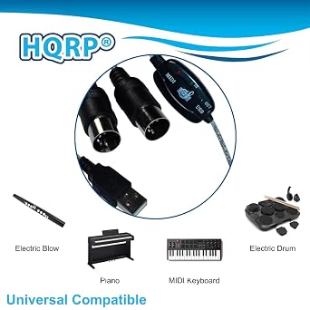 HQRP USB in-Out MIDI Interface Cable Converter PC to Music Keyboard Adapter Cord for Akai Professional MPD26 USB/Midi Pad Controller