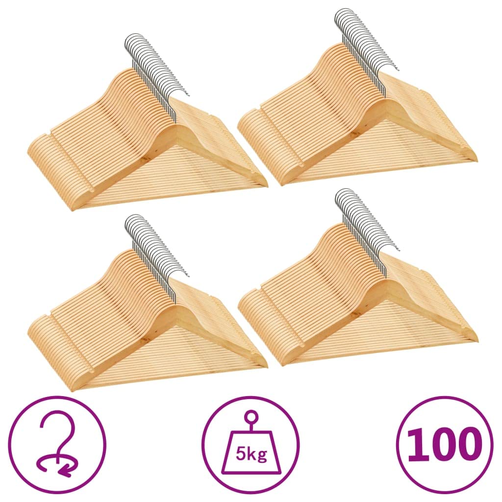 Juego de 100 perchas de madera dura con gancho giratorio de 360 grados, antideslizante con 2 muescas, barra cilíndrica para colgar pantalones, sábanas y mantas sin arrugas