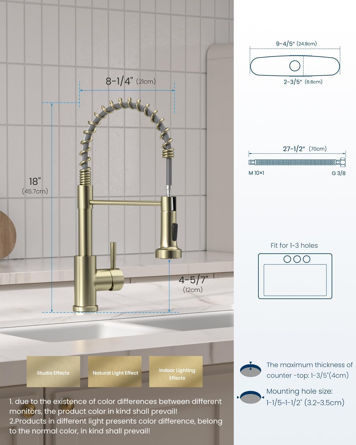 APPASO Grifo de cocina dorado, grifo de cocina dorado cepillado con pulverizador extraíble y dispensador de jabón, grifo de fregadero de cocina comercial, acero inoxidable dorado