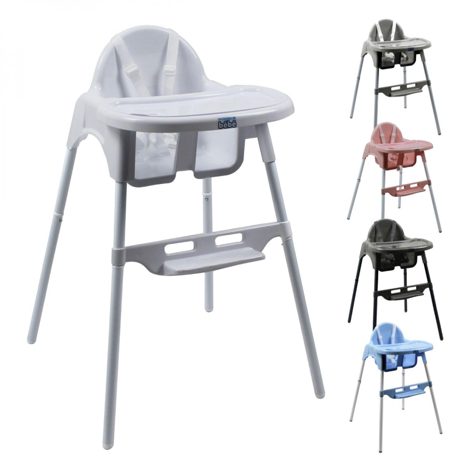 Monsieur Bébé - Chaise haute enfant, réglable hauteur et tablette - Plusieurs coloris