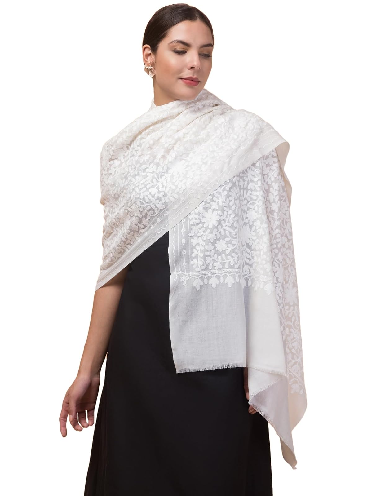 tweedle Warm and Soft Pure Wool Kashmiri Embroidery Stole/Shawl/Wrap for Women