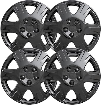 OxGord Hubcaps Wheel Covers - Set of 4 Hub Caps Wheels Rim Cover - Car Accessories Silver Hubcap Standard Steel Rims - Snap On Auto Tire Replacement Exterior Cap Black, 15 Inch