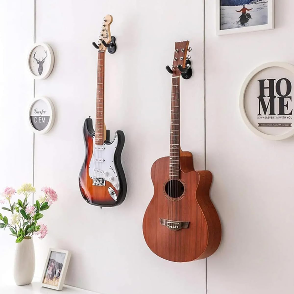 2 szt. Uchwyt na gitarę ścienną z antypoślizgową gąbką - metalowy uchwyt na gitarę elektryczną, akustyczną, bas, ukulele i klasyczny - wieszak na gitarę